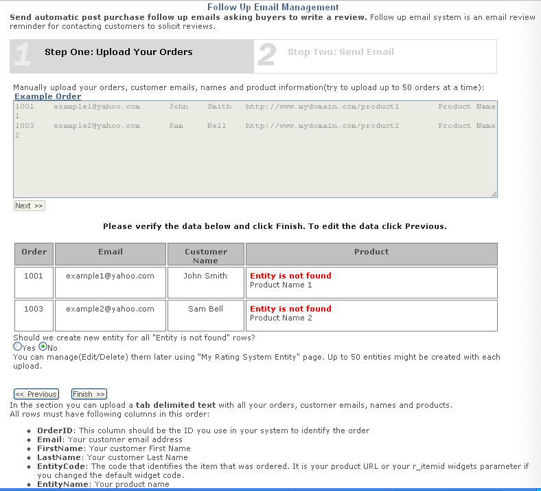 customer emails, names and