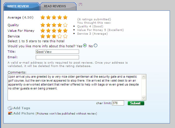 Casino rating system