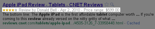 Organic search product reviews